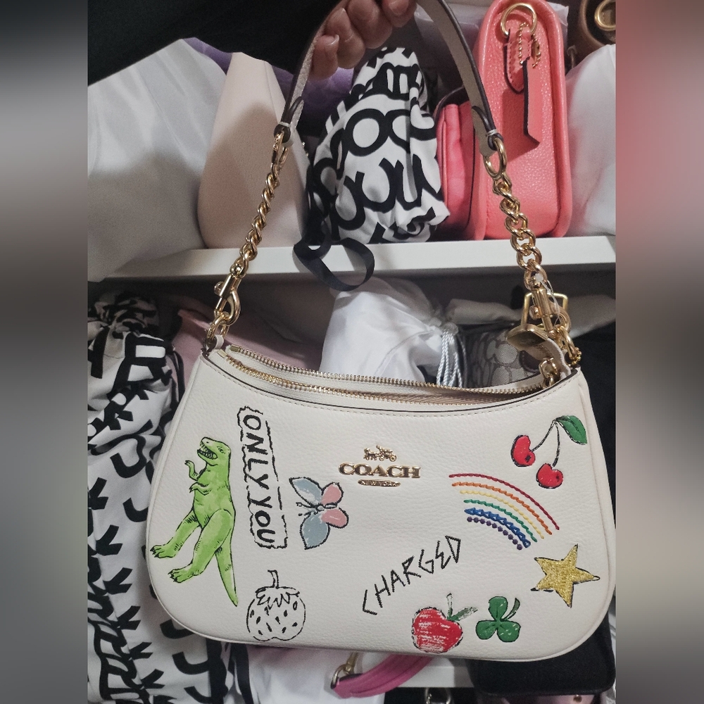 Coach Cream Shoulder Bag with Colorful Patches